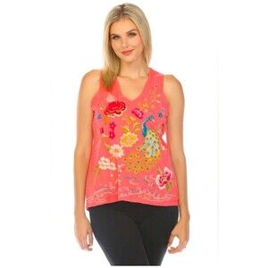 Johnny Was JWLA Celina Raw Edge V-Neck Tank Top XS Boho Chic J14924